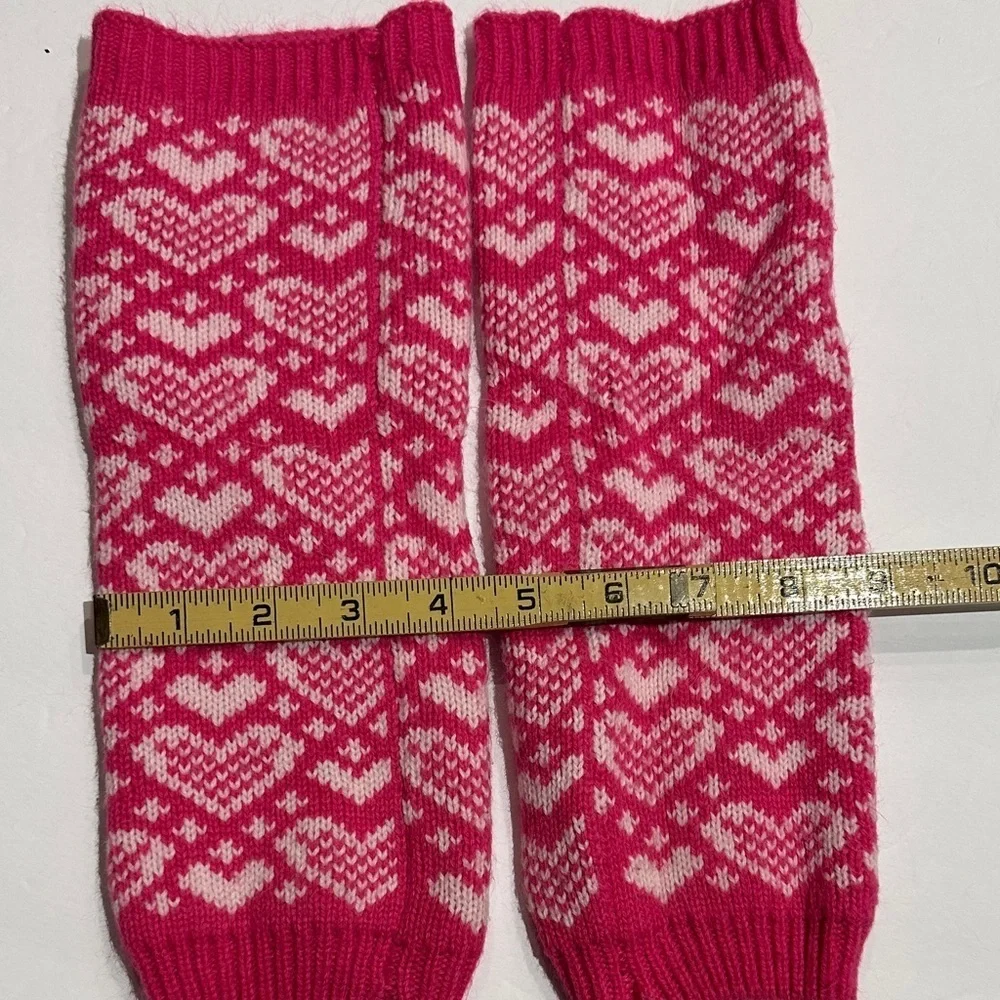 Pink and White Heart Patterned Knit leg warmer/arm warmer set
